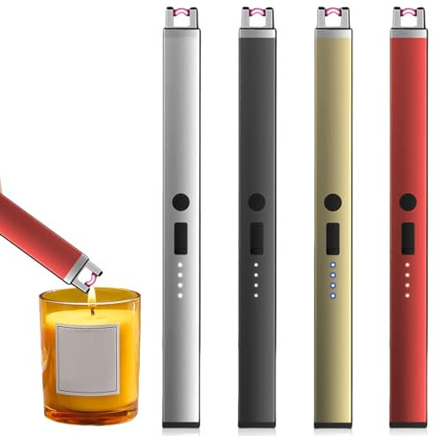 4 accendini elettrici a fiamma jet, 9,3 cm, ricaricabili tramite USB, con serratura di sicurezza, senza fiamma, per cucina, dessert, campeggio e barbecue