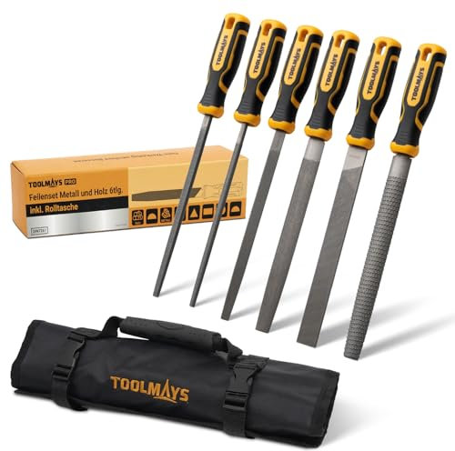 TOOLMAYS Feilenset Metall und Holz 6-tlg. Profi Feilensatz inkl Rolltasche Gummigriff Rund-/Halbrund-/Flach-/Dreieck-/Vierkantfeilen Werkstattfeilen