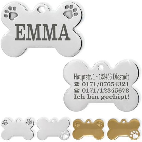 Ibera gifts - Hundemarke Mit Gravur - Personalisierte Hundemarke Für Mittelgroße Bis Große Hunde - Edelstahl 37 x 24 mm - Hundeanhänger Mit Gravur (Silber / 2 Pfoten/Groß)