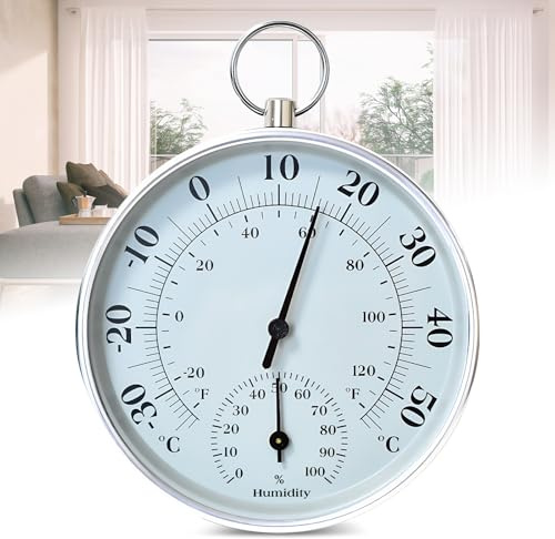 Termometro interno/esterno: 10 cm 2 in 1 precisione termo-igrometro, igrometro termico con occhiello di sospensione, termometro igrometro analogico da parete per interni esterni, serre,