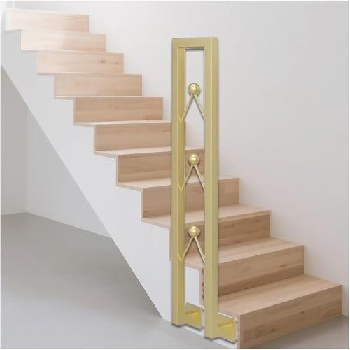 U-Design - Corrimano a muro in ferro battuto per sottotetto, cantina, garage, 55 cm, con accessori di sicurezza, finitura dorata