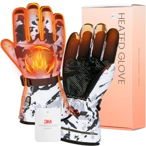 SURGOAL Rechargeable Heated Gloves Men- 3.5-Hour Battery Life at 122℉ for Women, Camo Heated Work Gloves, PU Waterproof & Touchscreen, Camping, Fishing, Hunting & Motorcycle (Camo, M)