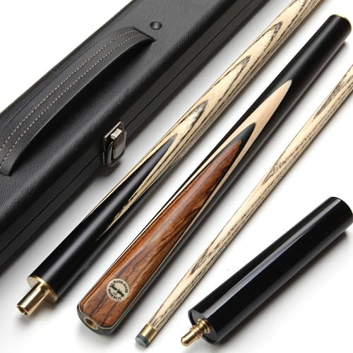 JIAN YING CUE S1 Snooker Cues Set, 9.5mm Tip, Pool Cue, handcrafted, 57 inches 18.5oz, 3/4 Jointed Snooker, with zebrawood inlays. Includes protective hard case, extender, cue towel, chalk, and tip