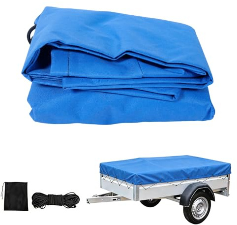 Bâche de remorque de qualité supérieure - 258 x 136 cm (bord 10 cm) - Tissu Oxford 600D bleu - Extra indéchirable et imperméable - Bâche plate avec corde d'extension et coins renforcés - Bâche robuste