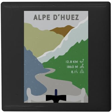 Fyrkantig keramisk kylmagnet - Alpe d'Huez cykling Frankrike berg torn - format 5 x 5 cm, dekorativ magnet souvenir för kylskåp och magnetisk tavla, tryckt i Frankrike