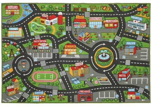 AIYAPLAY Alfombra Infantil, Carretera de Ciudad, 200x150 cm, Alfombra Educativa Antideslizante para Gateo y Jugar con Coches, para Salón y Dormitorio, Textura Suave