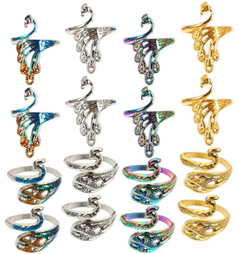 KALLORY 16 Anillos de Tejer Abiertos Ajustables de Aleación Trenzada para Crochet y Manualidades, Anillos Decorativos para Dedos, Accesorios Ligeros para Tejido y Costura en Hogar