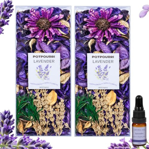 SCENTORINI Natural Lavender Potpourri 2 x 120g with 10ml Fragrance Oil | Natural Dried Flower Mix for Home Fragrance, Decorative Bowl and Vase Filler, Bedroom, Bathroom, Living Room and Gift Décor
