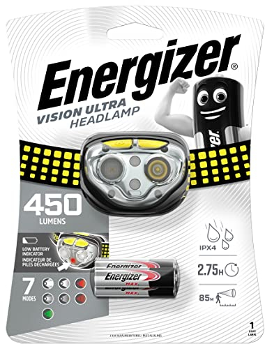 Energizer Stirnlampe LED, Vision Ultra HD Superhelle Kopflampe für Camping, Outdoor und Wandern, Batterie Enthalten, 1 Stück (1er Pack)