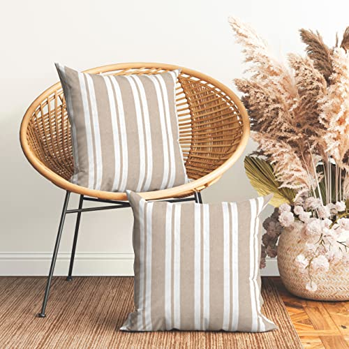 Encasa XO Kissenbezüge 2 Stück (50x50 cm) - Roma graue Streifen - Weiche Baumwolle Leinwand Ungefärbt Quadrat Kissenbezug Bunte Dekorative für Wohnzimmer Schlafzimmer Sofa Waschbar
