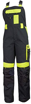 Urgent URG-Y Latzhose Herren reflektierend Arbeitshose Schutz für Maler Stuckateur Monteur Gärtner Mechaniker Cargohose große Taschen leichte Hose Damen Schutzkleidung; schwarz mit gelb; (58)