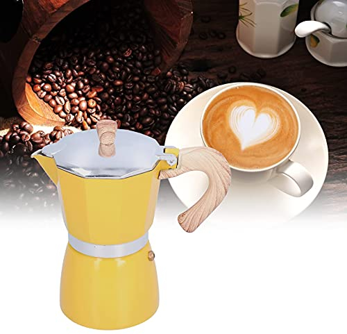 300ML Lega di alluminio Espresso Piano cottura Caffettiera Classico Piano cottura Espresso Maker Classico stile italiano 6 Tazzine da caffè Moka Pentola per fornelli a gas(Giallo)