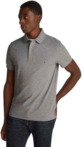 Tommy Hilfiger Herren Poloshirt Kurzarm 1985 Slim Fit, Grau (Medium Grey Heather), L