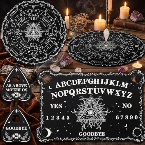 Pendling önskeliv, spådomstavla med ametistset, metafysiskt meddelandebräda, kristall, önskeliv, pendel, halsband, träbräda, talbräda med planchette (öga)