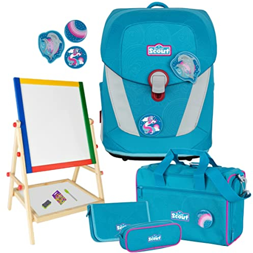 Dolphins - Delfin - Scout Sunny II mit Funny Snaps® Schulranzen-Set 5tlg. mit Sporttasche - SCHREIBTAFEL GRATIS DAZU