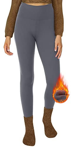 DDOBB Thermo Leggings Damen Gefüttert High Waist Thermoleggins Lang Mit Innenfleece Warm Teddy Sportleggins Strumpfhosen Thermohose Laufhose Winterkeid(D-Dunkelgrau, (DE34-40)=S-M)