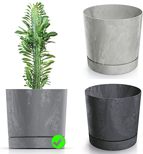 Blumentopf Blumenkübel Übertopf Rund mit Untersetzer TUBO P Beton Effect Pflanzkübel Pflanztopf Matt (Grau, 180)