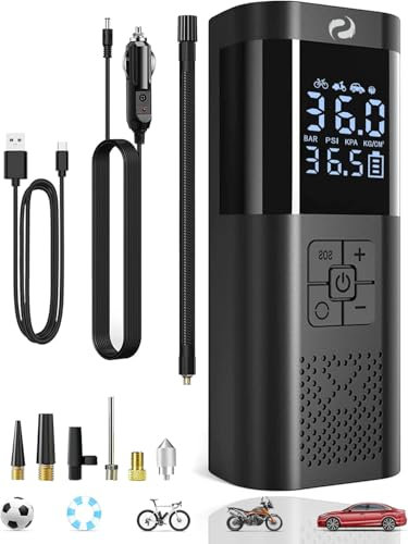 SERVOMASTER Compresor Aire Portatil, Mini Compresor Aire Coche con Manómetro, 150PSI 12V DC Inflador Electrico, Inflador Ruedas Coche,con Luz LED para Coche Moto Bicicleta Bola, Accesorios Coche