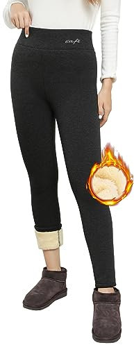 PASUDA Thermo Leggings Damen Winter Fleece Gefütterte Thermoleggins Lang High Waist Warme Winterleggins Lammsamt Jogginghose Thermohosen mit Verdickte Plüsch (Schwarz, L)