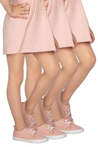 looksy Lot de 3 Collants Fille Beige 20 Den Transparent Léger Uni Avec Pied Confort Seconde Peau Fin Style Italien pour le Ballet la Danse et l’École, Natural 11/12 ans