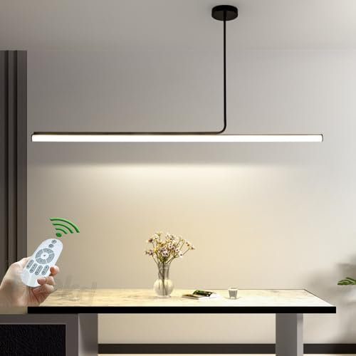 Lampada a Sospensione LED Lampadario Tavolo da Pranzo Cucina Dimmerabile Plafoniera Soggiorno Ufficio Moderno Lineare Lampadari Altezza Regolabile Sala da Pranzo con Telecomando Lampade (Nero, L100)