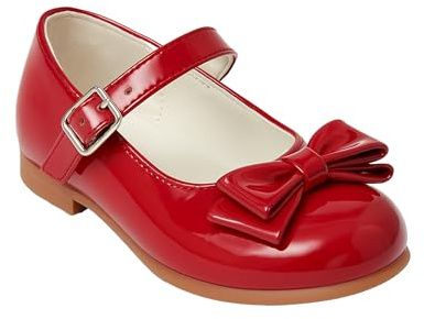 Girls Mary Jane Patent Red Shoes with Bow - Ideal Footwear for Dressy Occasions UK Infant 6