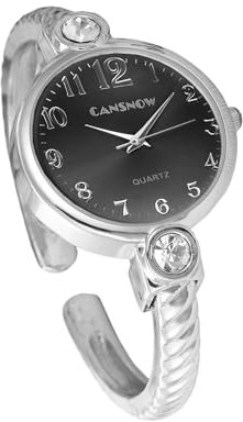 Spangenuhr Damen - Elegante Armbanduhr Silber Mit Schwarzem Zifferblatt | Glitzer Uhr | Damenuhren (Silber-Schwarz)