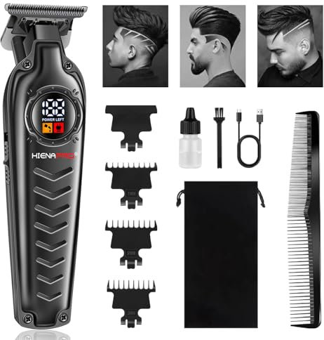 HIENA PRO Professionelle Haarschneidemaschine, Elektrisch Barttrimmer Herren, Kabellos T-Klingen Bartschneider Trimmer, Detailer Haarschneider 0mm, Wiederaufladbarer Konturen Haartrimmer, LED-Anzeige