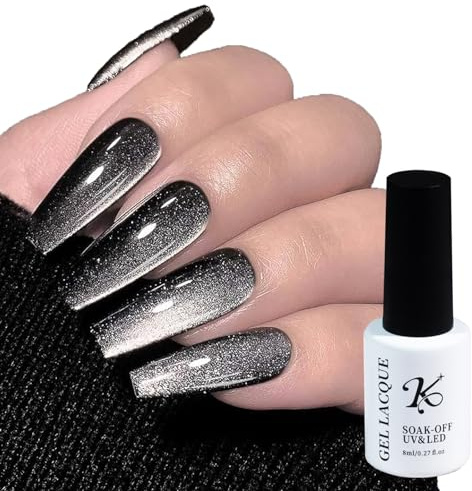 Cat Eye Gel Nail Polish, Black Magnetic Gel Nail Polish, Glitter Sparkly Holographic Nail, Soak off UV/LED Lamp Nails Long Lasting Nail Art Manicure (8ml)