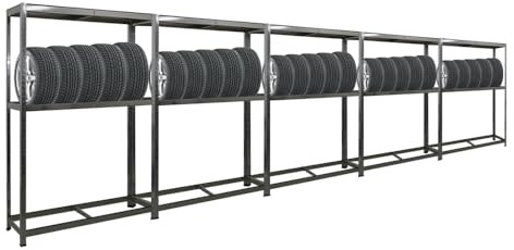 PROREGAL Mega Deal | 5X Étagère à pneus Ragnar | HxLxP 180x120x40cm | jusqu'à 8 pneus sur 2 Niveaux + Rangement | 265kg Charge Max. | Galvanisé