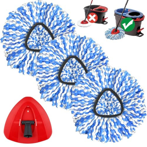 Sgizoku H2PrO Mop Heads with Spin Mop Base Compatible with Viledar H2Pro RinseClean Mop Replacement Refills: 3PCS Microfiber Mop Clothes +1PCS Triangle Mop Base