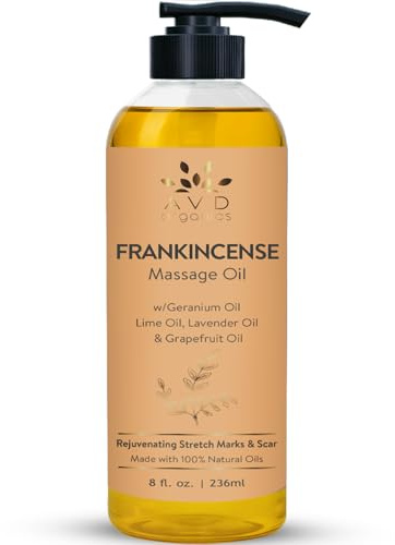 AVD Organics Frankincense Massage 236 ml | Botanical Frankincense massage oil with a lightweight formula for smooth full body massage and easy application (8 fl oz).