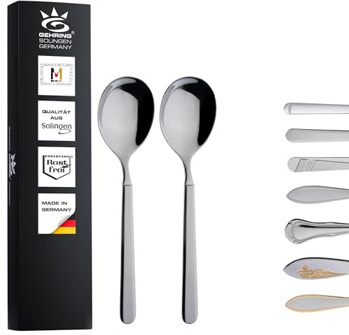 Gehring Solingen Empire Sahnelöffel 2er Set I Edelstahl Besteck I Löffel Set I kleiner Vorlegelöffel I spülmaschinengeeignet I Made in Germany