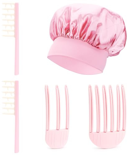 FIDWALL Set de Peines y Pinzas para Rizado, 2PCS Púas Anchas y 2PCS Pinza 3 y 6 Dientes, Voluminizador, Gorro de Satén para Cabello