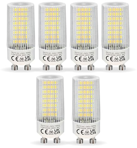 NICEOO Bombillas LED GU10, No Regulable, 3.5W Equivalente de 50W Halógena, Blanco Frío 6000K 385 Lúmen, Maíz Lámparas Forma de Cilindro Transparente T22, Ángulo de Haz de 360°,Paquete de 6