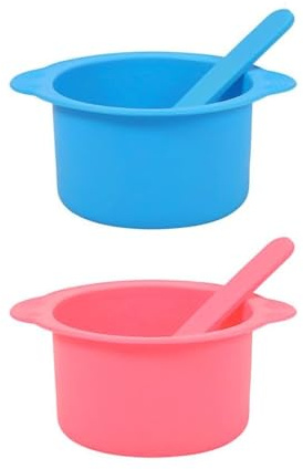 Hinapan Lot de 2 bols de cire en silicone avec bâtons de cire, bols chauds en silicone, pots de rechange pour chauffe-cire, silicone non collant, réutilisables et résistants à la chaleur
