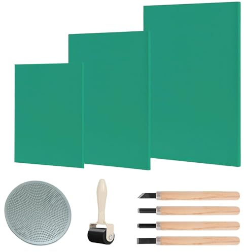 VPAFPEKG 9 Piezas Juego de Placas de Linóleo, Plancha de Linóleo para Grabado de Goma A4 A5 A6 Herramientas de Inicio de Impresión de Bloques Tallar Sellos de Goma Linoleo para Tallado, DIY, Impresión