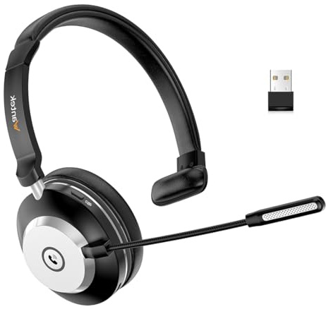 Wantek Auriculares con micrófono Bluetooth inalámbricos con cancelación de Ruido, compatibles con Windows, Mac, Chrome, Linux, iOS, iPadOS, Android