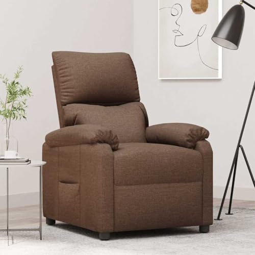 Bucmath Relaxfåtölj, brunt tyg, manuell liggfunktion, bekväm TV-fåtölj för vardagsrum, sovrum, kontor, mysig loungefåtölj med trämetallram, 110 kg lastkapacitet