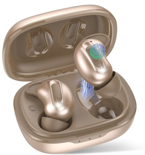 aggoo Casques pour Dormir, Écouteurs Intra-Auriculaires Bluetooth 5.4 pour Dormir sur Le côté, Écouteurs stéréo Basses 48 h avec réduction de Bruit ANC/ENC, Étanches IPX7 pour Android et iOS, Or Rose