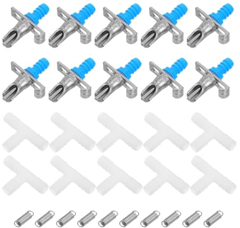 HOMSFOU 10pcs Rabbit Automatic Waterers with Dual Spring Metal Drinking Nozzles and White Three-way Connector, Small Animal Water Feeding Equipment for Outdoor Hutch Use
