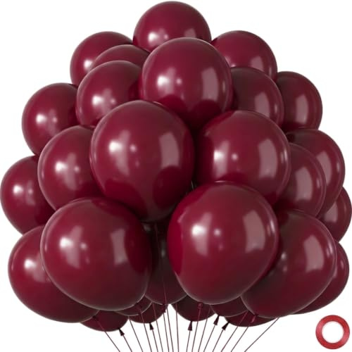 Luftballong bordeauxröd, 100 stycken, metallisk, vinröd, mörkröda ballonger, bröllop, latex heliumballonger för flickor, födelsedagsdekoration, alla hjärtans dag, bröllop, babydusch, förlovning