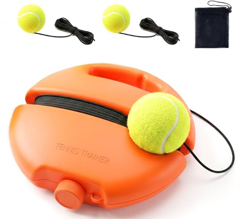 Anytin Tennis Trainer Rebound Ball with String, Solo Practice Trainer for Beginners & Adults, Portable Tennis Training Equipment with Fillable Base, Anti-Tangle Design, 3 Balls & Mesh Bag-Orange