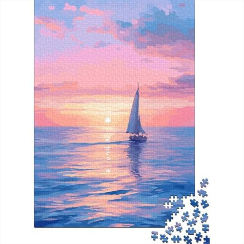 Sailing Boat Jigsaw Puzzle 1000 Piece Jigsaw Puzzle Paper for Adults Ocean Sunset Puzzle Game for Family Stress Relief Home Gift 38x26cm/1000pcs