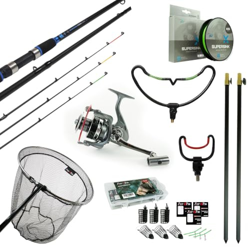 Set Completo de Feeder Fish-Xpro - Caña Feeder de 3,30 m, Carrete Feeder, Red de Pesca y Accesorios de Feeder para Pesca en Ríos, Canales y Embalses