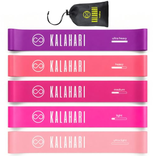 KALAHARI Motståndsband Set med 5 Band plus träning E-bok och väska – Träningsband med 5 motståndsnivåer för styrketräning, gym, yoga, stretching, pilates - Resistance Bands, elastiska fitnessband