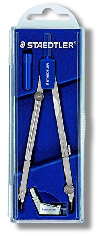 STAEDTLER Mars Basic 554 T01 554 - Set de dibujo con compás y alargador con caja (tapa abatible) Plateado