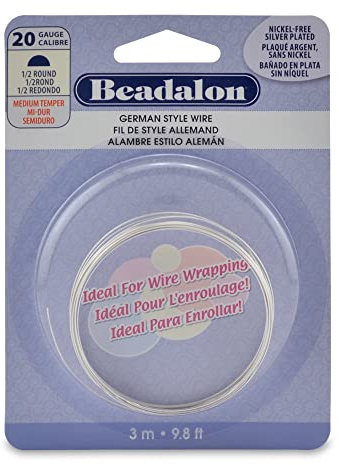 Beadalon German Style Wrapping Wire, Half Round, Tarnish Resistant Silver Plated, 20 Gauge, 3 m / 9.8 ft