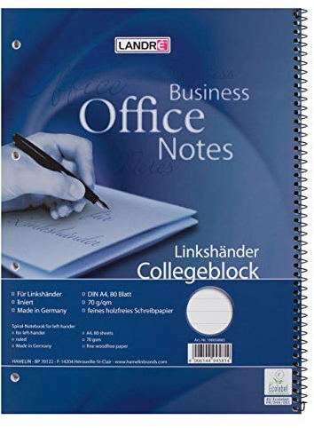 Landré Linkshänder-Collegeblock A4 liniert, 80 Blatt, gelocht, blau, 10 Stück