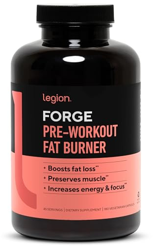 LEGION Forge Fasted Fat Burner - Thermogenic Fat Burner, Target Stomach Fat and Trim Belly Fat with Yohimbe, HMB Supplement, Choline. All Natural, 45 Servings.…, 180 Count (Pack of 1)
